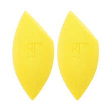 Load image into Gallery viewer, Two yellow elongated makeup sponges with the Real Techniques logo printed on the surface.