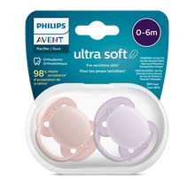 Load image into Gallery viewer, Philips Avent Soother Ultra Soft 0-6M Girl Purple/Pink 2PC SCF091/31