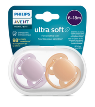 Load image into Gallery viewer, Philips Avent Soother Ultra Soft 6-18M Girl Purple/Orange 2PC SCF091/33