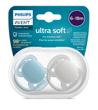 Load image into Gallery viewer, Philips Avent Soother Ultra Soft 6-18M Boy Blue / Gray 2pcs SCF091/17