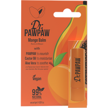 Load image into Gallery viewer, Dr. PAWPAW Mango Lip Balm Stick 4g in original orange packaging, featuring pawpaw, castor oil and aloe vera in a 99% natural vegan formula.