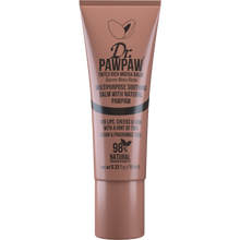 Load image into Gallery viewer, Dr. PAWPAW Rich Mocha Balm 10ml in a brown tube, featuring a 98% natural, vegan and fragrance-free formula for moisturising lips and cheeks with a mocha-brown tint.
