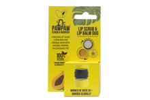 Load image into Gallery viewer, Dr. Pawpaw Scrub & Nourish Lip Scrub & Balm Duo, a 100% natural, vegan, and cruelty-free stackable pot containing natural lip sugar scrub and original moisturizing balm.