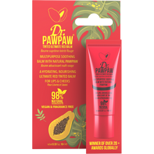 Load image into Gallery viewer, Dr. PAWPAW Tinted Ultimate Red Lip Balm 10ml displayed with its original red packaging, featuring a 98% natural, vegan formula with pawpaw for moisturising lips and cheeks.