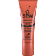 Load image into Gallery viewer, Dr. PAWPAW True Coral Balm 10ml in a coral-coloured tube, featuring a 98% natural, vegan and fragrance-free formula for moisturising lips and cheeks with a coral tint.