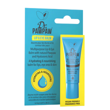 Load image into Gallery viewer, Packaged Dr.PAWPAW Lip & Eye Balm in bright blue and yellow display, highlighting its multipurpose use for lips and eye area.