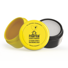 Load image into Gallery viewer, 	Open Dr.PAWPAW Scrub & Nourish pot showing lip scrub and balm duo