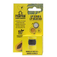 Load image into Gallery viewer, Top-down view of open Dr.PAWPAW Scrub & Nourish lip scrub and balm pots