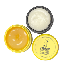 Load image into Gallery viewer, Back of Dr.PAWPAW Scrub & Nourish packaging with usage instructions and ingredients