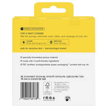 Load image into Gallery viewer, Back of the EcoTools BioBlender body sponge packaging showing usage instructions and eco-friendly specifications.