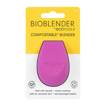 Load image into Gallery viewer, Front view of the yellow and white retail packaging for the EcoTools BioBlender compostable makeup sponge.