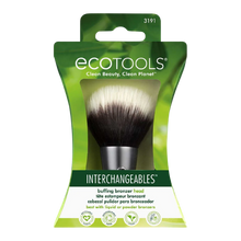 Load image into Gallery viewer, Front view of the green retail packaging for the EcoTools Interchangeables buffing bronzer brush head.