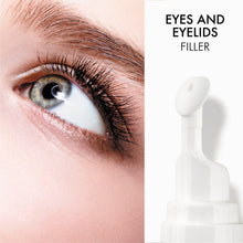 Load image into Gallery viewer, Close-up of an eye with an applicator tip for a skincare product, indicating the product is designed for the eyes and eyelids.