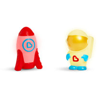 Load image into Gallery viewer, Galaxy Buddies light-up bath toys set, front view showing astronaut and rocket ship together, perfect for toddlers and bath time fun.