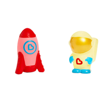 Load image into Gallery viewer, Galaxy Buddies light-up bath toys set, front view showing astronaut and rocket ship together, perfect for toddlers and bath time fun.