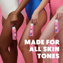 Load image into Gallery viewer, Three people with different skin tones holding Clear Sun Spray bottles to show it is made for all skin tones.