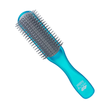 Load image into Gallery viewer, A blue and gray half-round brush with soft bristles designed for detangling and smoothing hair.