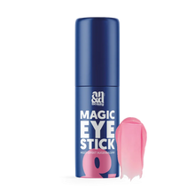Load image into Gallery viewer, A blue tube of A.N.D. beauty Magic Eye Stick Multi-Effect Augenbalsam with a pink balm smear.