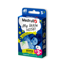 Load image into Gallery viewer, Medrull My Little Nose aroma patches in blue packaging. Provides nasal congestion relief and improves breathing for kids 3+.