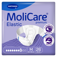 Load image into Gallery viewer, Hartmann MoliCare Premium Elastic adult briefs package, size Medium (85-120 cm), 8 drops absorbency, pack of 26 pieces.