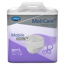 Load image into Gallery viewer, Hartmann MoliCare Premium Mobile size medium adult protective nappies with 8 droplets maximum absorbency rating, 14 pack.