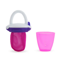 Load image into Gallery viewer, Munchkin Deluxe Fresh Food Feeder in pink with mesh bag and snap-tight cover, perfect for safely feeding fresh fruits and vegetables to babies.