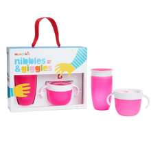 Load image into Gallery viewer, Munchkin Giggles Gset 360 Cup 10oz Scatchee pink set for toddlers