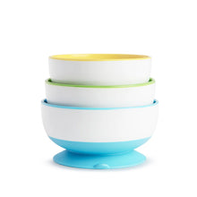 Load image into Gallery viewer, Munchkin Stay Put™ suction bowls set, featuring three sizes with strong suction bases to prevent spills and messes.