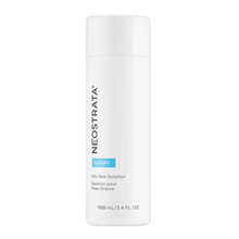 Load image into Gallery viewer, A 100 mL white cylindrical bottle of NeoStrata Oily Skin Solution from the Clarify line. The label features a bright blue "CLARIFY" tag and bilingual text identifying it as "Oily Skin Solution" and "Solution pour Peau Grasse."