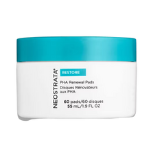 Load image into Gallery viewer, NeoStrata Restore PHA Renewal Pads (60 pads/discs). Pre-soaked pads that provide gentle daily exfoliation and hydration, preparing skin for better absorption of serums and moisturizers.