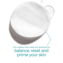 Load image into Gallery viewer, A top-down product shot of a single circular white NeoStrata PHA Renewal Pad on a white background with a clear liquid droplet. Teal text below the pad explains that these pre-soaked tonic pads are designed to balance, reset, and prime your skin.
