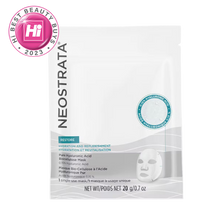 Load image into Gallery viewer, A single-use white sachet of NeoStrata Restore Pure Hyaluronic Acid Biocellulose Mask. The packaging features a Hi Best Beauty Buys 2023 award seal in the top left corner and highlights the 0.15% Hyaluronic Acid content for hydration and replenishment.