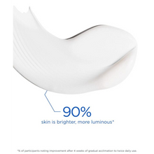 Load image into Gallery viewer, A close-up thick, smooth swatch of white NeoStrata Lotion Plus on a white background. Blue text overlay claims "90% skin is brighter, more luminous" after 4 weeks of use.