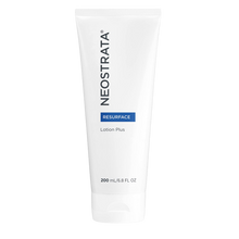 Load image into Gallery viewer, A 200 mL white squeeze tube of NeoStrata Lotion Plus from the Resurface line. The label features a dark blue "RESURFACE" tag and identifies the product as "Lotion Plus."