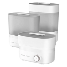 Load image into Gallery viewer, Philips Avent Advanced Electric Steam Steriliser shown in three modular configurations for bottles and accessories