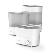 Load image into Gallery viewer, Three Philips Avent bottle sterilizer sizes for flexible baby bottle and teat sterilization.