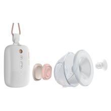 Load image into Gallery viewer, Exploded view of Philips Avent hands-free breast pump parts including shields and tubing.