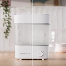 Load image into Gallery viewer, Philips Avent Premium Bottle Steriliser & Dryer showing steam sterilising and dry bottle results