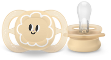Load image into Gallery viewer, A close-up of a beige Philips Avent Starter soother for infants 0–2 months, featuring a small lightweight shield with a cloud graphic and a clear silicone nipple.