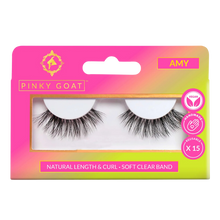 Load image into Gallery viewer, Pinky Goat AMY lashes with soft clear band, ultra curly and natural, vegan and reusable up to 15 times.