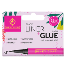 Load image into Gallery viewer, Pinky Goat Black Liner and Lash Glue product packaging showcasing waterproof and fast-drying formula