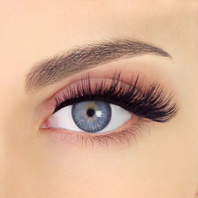 Load image into Gallery viewer, Eye wearing Pinky Goat FARAH lashes with visible curl and striking volume for evening glam.