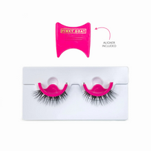 Load image into Gallery viewer, Pinky Goat lashes in tray with pink aligner and reusable black glue strip for easy use.