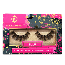 Load image into Gallery viewer, Pinky Goat LULU lashes packaging with full glam and curl.