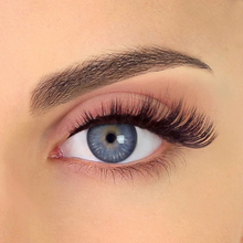 Load image into Gallery viewer, Pinky Goat LULU false lashes worn on eye showing full glam volume and dramatic curl