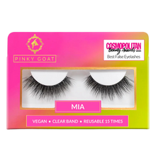 Load image into Gallery viewer, Pinky Goat MIA lash with lash extension effect, vegan, ultra curly, with a clear band and natural volume.