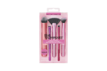 Load image into Gallery viewer, Packaging for the Real Techniques Artist Essentials brush set, including five pink and purple brushes for face, eye, cheek, and lip makeup application.