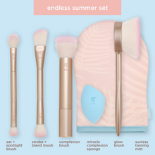 Load image into Gallery viewer, Full view of Real Techniques Endless Summer makeup brush set including mitt and sponge.