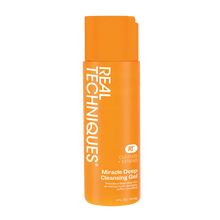 Load image into Gallery viewer, Real Techniques Miracle Deep Cleansing Gel in orange bottle for makeup brushes and sponges.