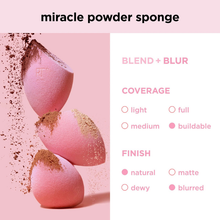 Load image into Gallery viewer, Miracle Powder Sponge blending chart showing coverage and finish options